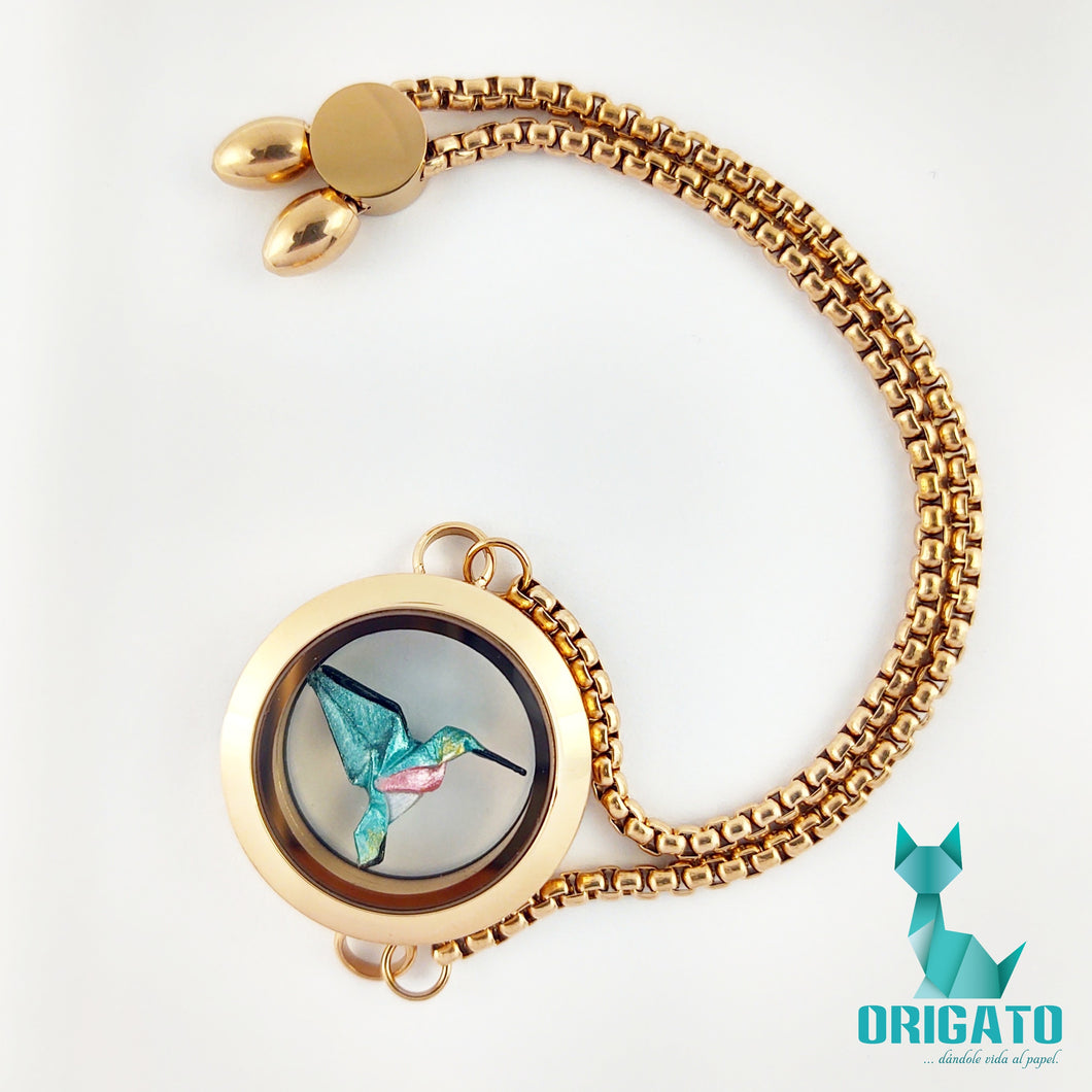 Pulsera relicario rosegold (colibrí menta)