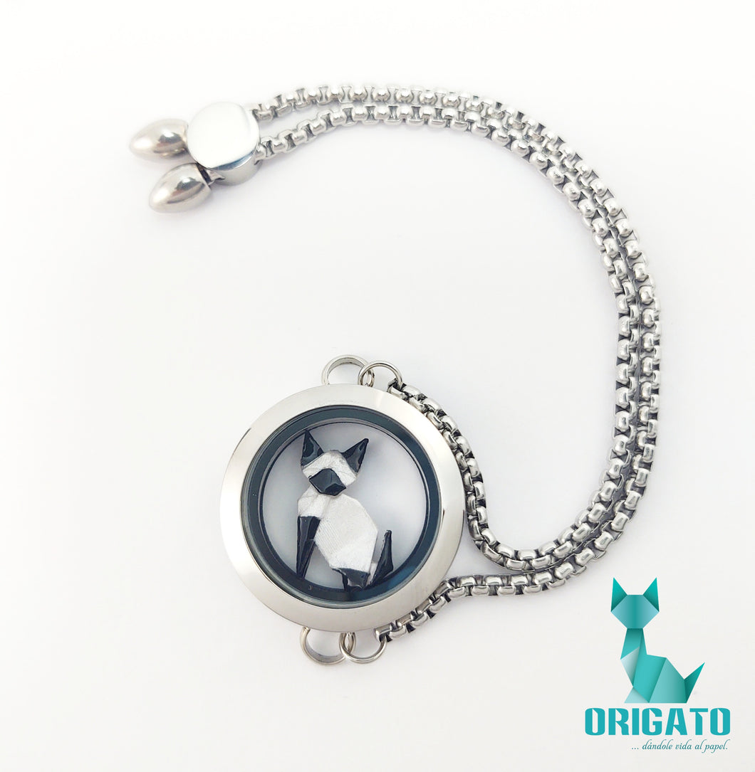 Pulsera relicario plata (gato siamés negro)